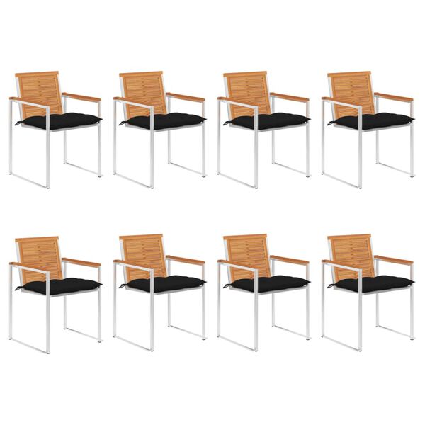 vidaXL كراسي حديقة 8 قطع مع وسائد خشب أكاسيا صلب