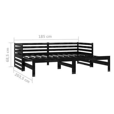vidaXL سرير نهاري قابل للسحب خشب صنوبر صلب أسود 2×(90×200) سم