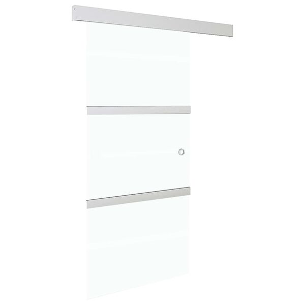 vidaXL باب منزلق بزجاج أمان مقوى مع وقفات ناعمة 205x102,5 سم فضي