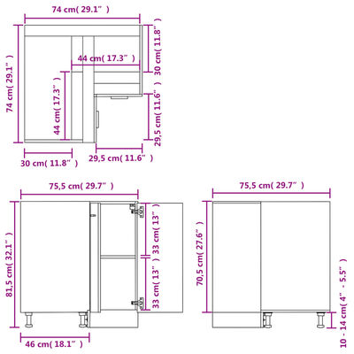 vidaXL خزانة ركنية سفلية أبيض 75.5×75.5×81.5 سم خشب صناعي