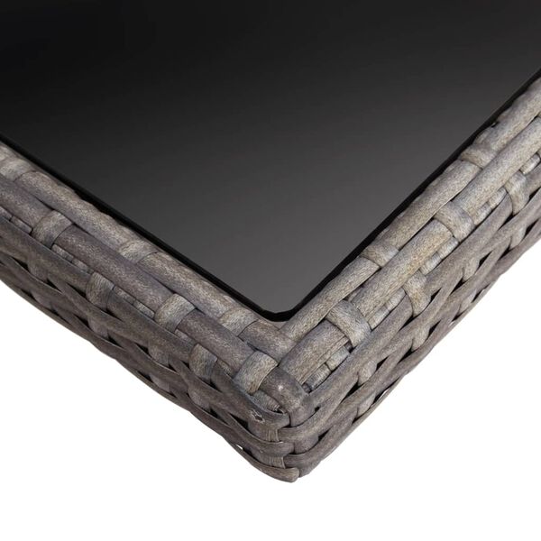 vidaXL طاولة طعام خارجية رمادي بولي روطان وزجاج