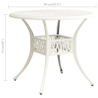 vidaXL طاولة حديقة أبيض 90×90×74 سم ألومنيوم مصبوب
