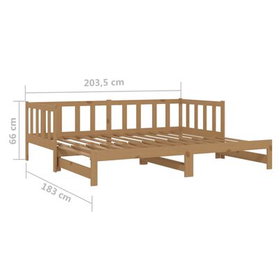 vidaXL سرير نهاري قابل للسحب خشب صنوبر صلب بني عسلي 2×(90×200) سم