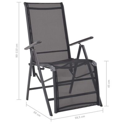 vidaXL كرسي سطح قابل للإمالة ألومنيوم وتكستلين أسود