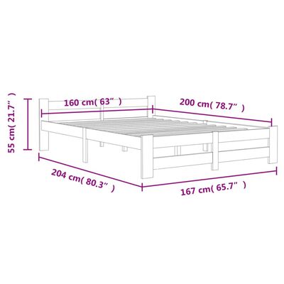 vidaXL إطار سرير أبيض خشب صنوبر صلب 160×200 سم
