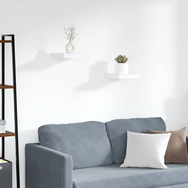 vidaXL رفوف جدارية عائمة، قطعتان، لون أبيض، 23&times;23.5&times;3.8 سم، مصنوعة من خشب MDF