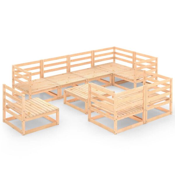 vidaXL عدد 9 قطع طقم جلسة حديقة خشب صنوبر صلب