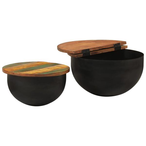 vidaXL طقم طاولة قهوة 2ق أسود خشب مستصلح صلب