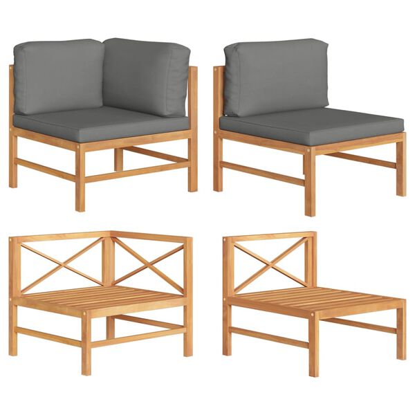 vidaXL طقم جلسة حديقة 2 قطعة مع وسائد رمادي داكن خشب الساج