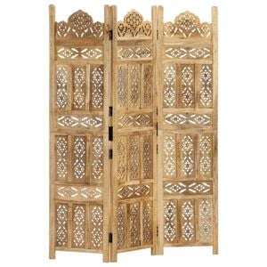 vidaXL فاصل غرفة ثلاثي الألواح منحوت يدويًا، 120 &times; 165 سم، مصنوع من خشب المانجو الصلب
