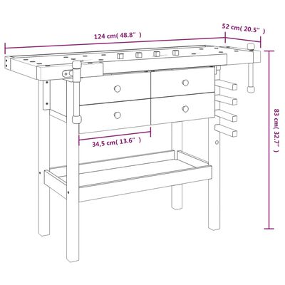 vidaXL طاولة عمل مع أدراج وملازم 83x52x124 سم خشب أكاسيا صلب