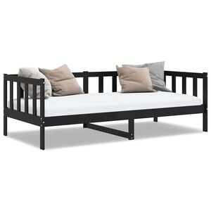 vidaXL سرير نهاري خشب صنوبر صلب أسود 90&times;200 سم