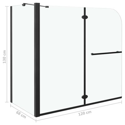 vidaXL غرفة استحمام ثنائية الطي زجاج أمان 120×68×130 سم أسود