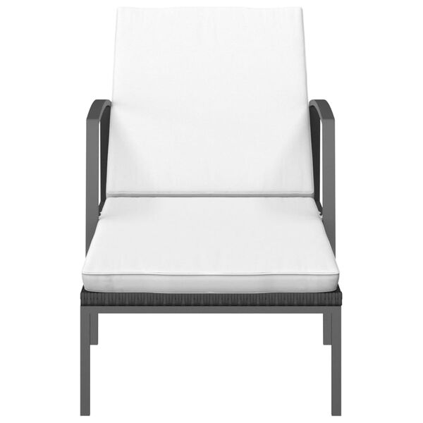 vidaXL كرسي تشمس للحديقة مع وسادة بولي روطان أسود