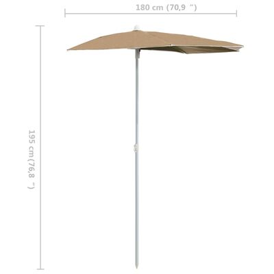 vidaXL مظلة حديقة نصفية مع عمود 180×90 سم رمادي بني