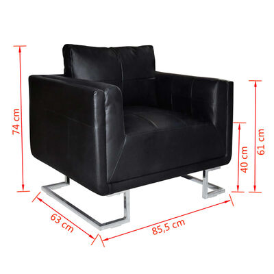 vidaXL كرسي بذراعين مكعب الشكل بأقدام كرومية وجلد صناعي أسود
