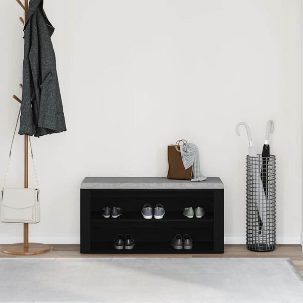 vidaXL مقعد أحذية من خشب البلوط الأسود، 100 &times; 35 &times; 45 سم، مصنوع من الخشب المصنّع