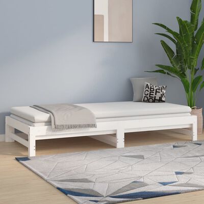 vidaXL سرير نهاري قابل للطي لون أبيض 2*(200x90) سم خشب صنوبر صلب