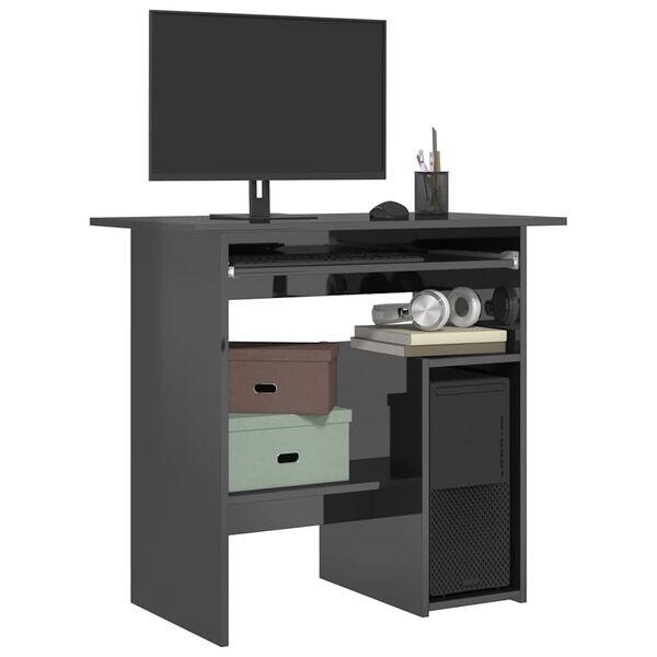 vidaXL مكتب رمادي لامع 80&times;45&times;74 سم خشب حبيبي