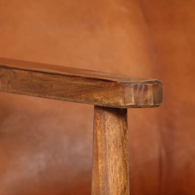 vidaXL عدد 2 قطعة مجموعة أريكة بني جلد طبيعي مع خشب أكاسيا صلب