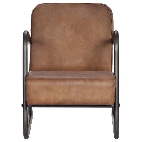 vidaXL كرسي استرخاء بذراعين جلد طبيعي بني فاتح