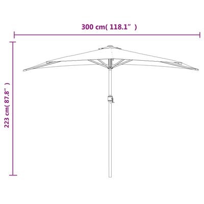 vidaXL مظلة شرفة مع عمود ألومنيوم لون رملي 155x300 سم نصفية