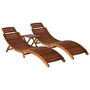 vidaXL كرسي تشمس 3 قطع مع طاولة شاي خشب أكاسيا صلب (46650+46653)