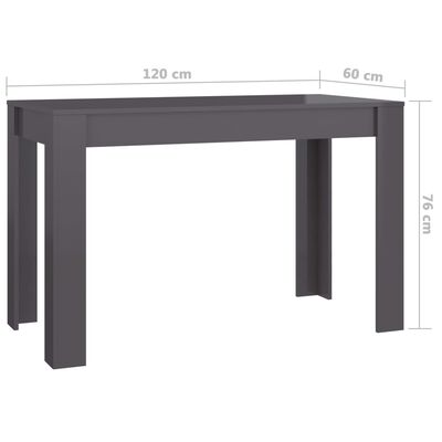 vidaXL طاولة سفرة رمادي لامع 120×60×76 سم خشب مضغوط