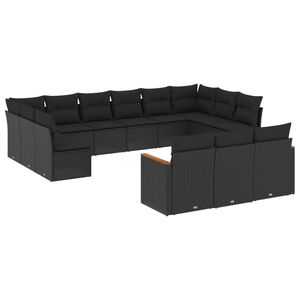 vidaXL طقم أريكة حديقة 13 قطعة مع وسائد بولي روطان لون أسود