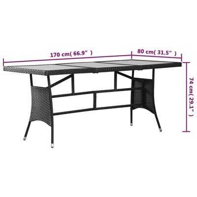 vidaXL طاولة حديقة أسود 170×80×74 سم بولي روطان