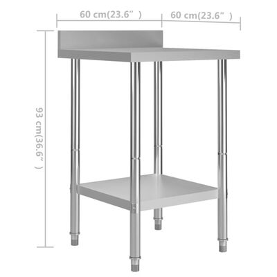 vidaXL طاولة عمل للمطبخ مع لوحة خلفية 60×60×93سم ستانلس ستيل