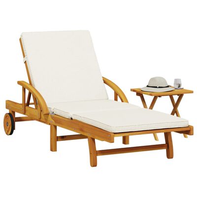 vidaXL كرسي تشمس مع وسادة وطاولة خشب الأكاسيا الصلب