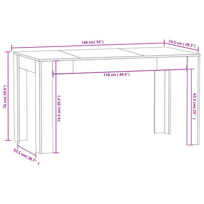 vidaXL طاولة سفرة أبيض 140×74.5×76 سم خشب حبيبي