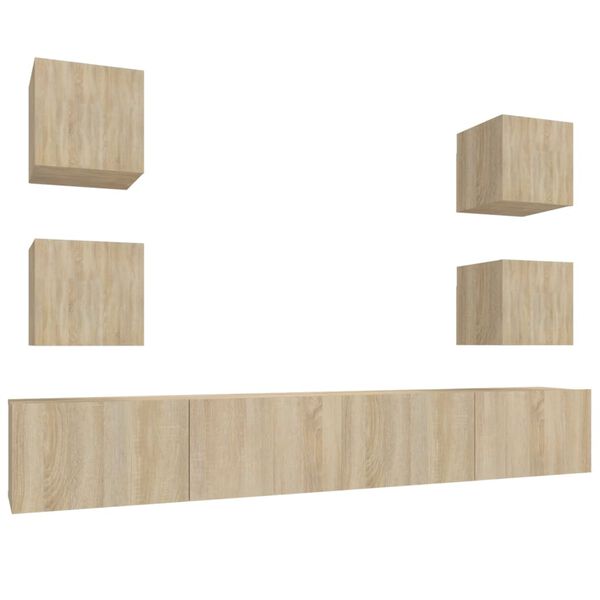 vidaXL طقم خزانة تلفزيون 6 قطع خشب صناعي سونوما أوك