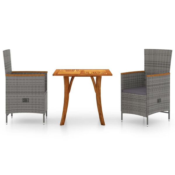 vidaXL VidaXL طقم سفرة للحديقة 3 قطع لون رمادي