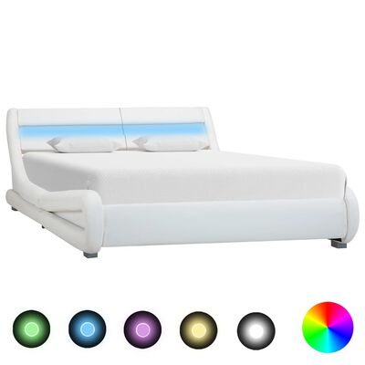 vidaXL إطار سرير مع مصباح LED جلد صناعي أبيض 200x140 سم