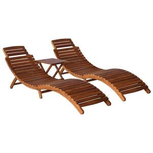 vidaXL كرسي تشمس 3 قطع مع طاولة شاي خشب أكاسيا صلب (46650+46653)