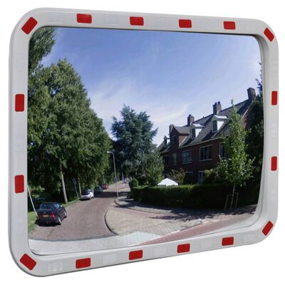 مرآة مرور محدبة مستطيلة 80 × 60 سم مع عاكسات ضوئية