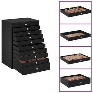 vidaXL صندوق مجوهرات مكون من 10 طبقات مع حاملات ساعات أسود 29x20.5x40.5 سم