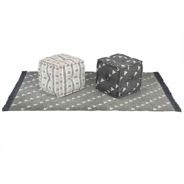 vidaXL Pouffes هندسي رمادي وأبيض 40 x 40 x 40 cm قماش