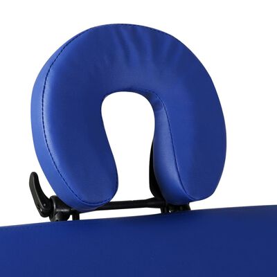 vidaXL طاولة مساج زرقاء قابلة للطي 2 أقسام بإطار خشبي