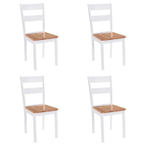 vidaXL كراسي سفرة 4 ق أبيض خشب المطاط الصلب