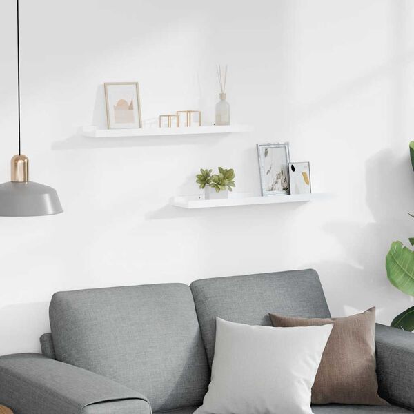 vidaXL رفوف إطار الصور، قطعتان، أبيض، 60&times;9&times;3 سم، خشب ليفي متوسط الكثافة (MDF)