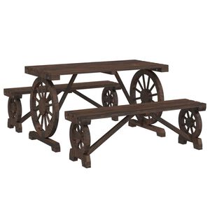 vidaXL طقم سفرة حديقة 3 قطع خشب تنوب صلب