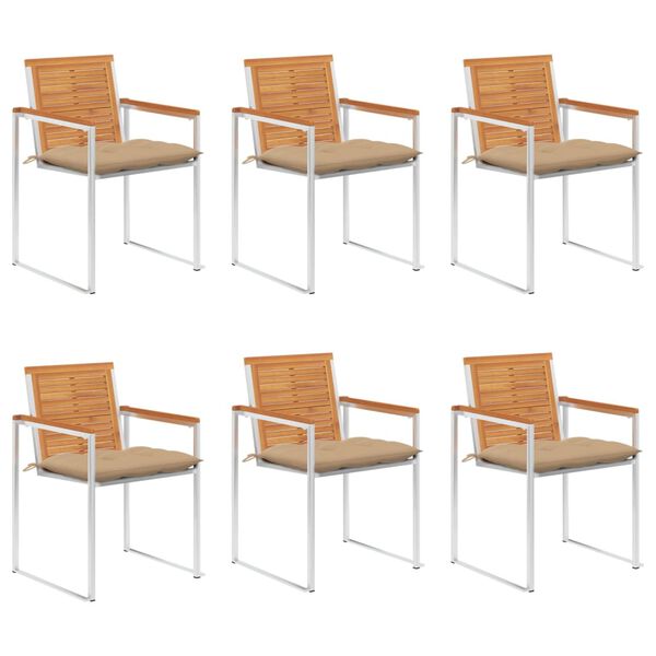 vidaXL كراسي حديقة 6 قطع مع وسائد خشب أكاسيا صلب