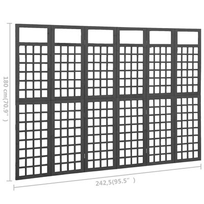 vidaXL مقسم غرفة/تعريشة 6 ألواح خشب تنوب صلب أسود 242.5×180 سم