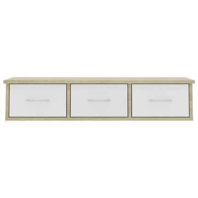 vidaXL رف مع درج جداري أبيض وسونوما اوك 88×26×18.5 سم خشب مضغوط