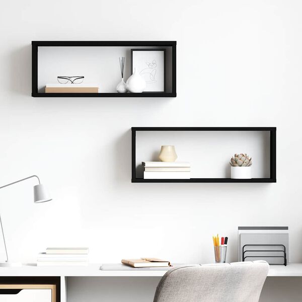 vidaXL رفوف جدارية مكعبة 2 ق أسود 60&times;15&times;23 سم خشب صناعي