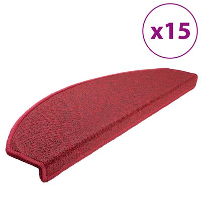 vidaXL دواسات سجاد الدرج 15 ق أحمر بوردو 65×24×4 سم