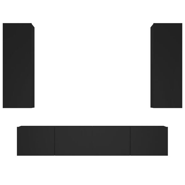 vidaXL طقم خزانة تلفاز 4ق خشب صناعي أسود